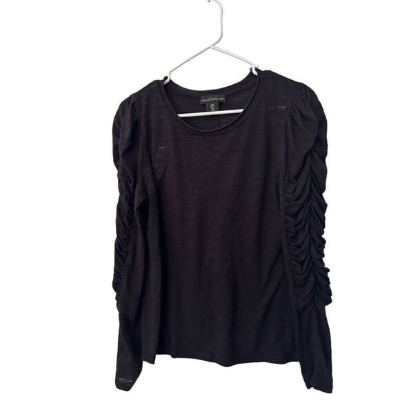 House Of Harlow 1960 Women's Ruched Long Sleeve Burnout Top Black Large - Picture 1 of 8
